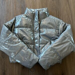 PrettyLittleThing Dark Grey Vinyl Puffer Coat